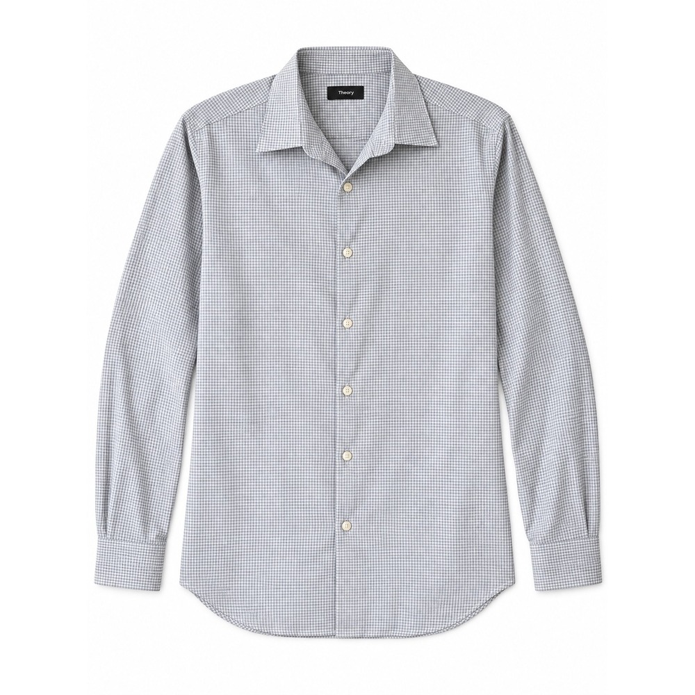 Theory Cedrick Cotton Poplin Grid Button Down Shirt Blue White Mens 17 XL